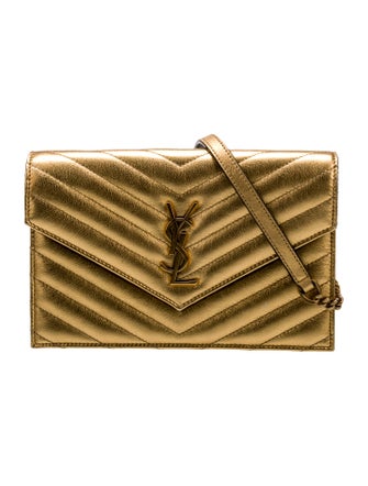 Saint Laurent Leather Monogram Envelope Wallet on Chain