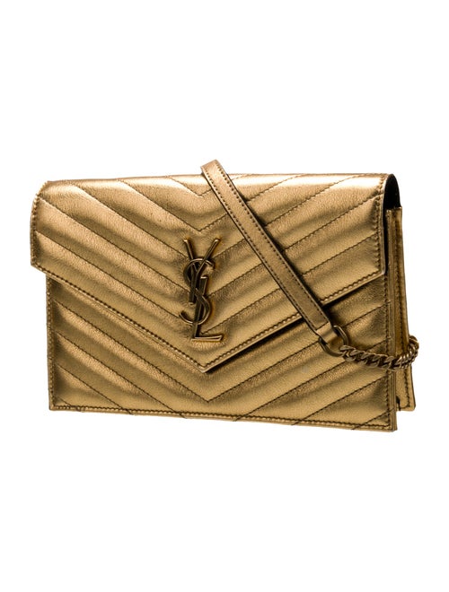 Saint Laurent Leather Monogram Envelope Wallet on Chain