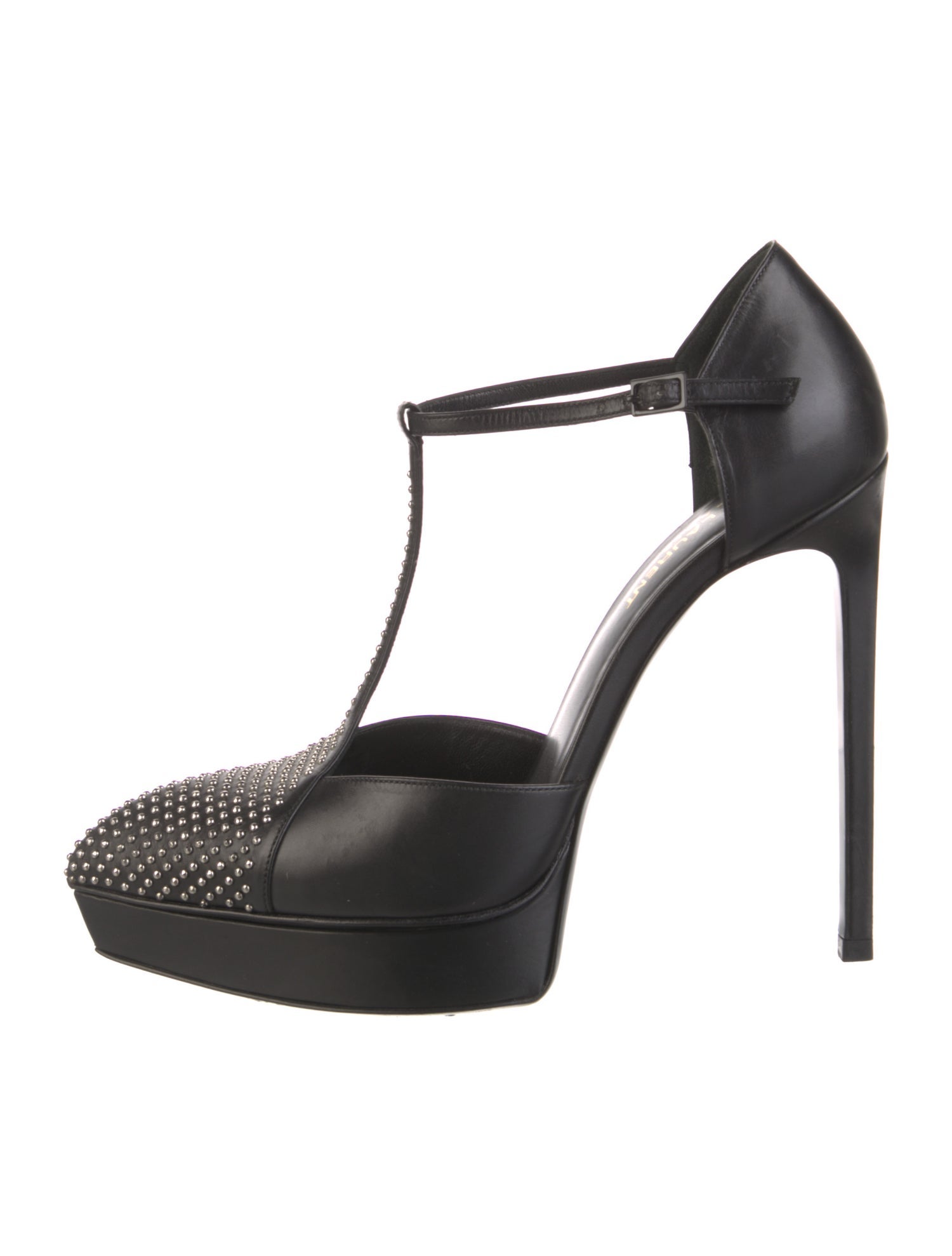 Saint Laurent Leather Studded Accents T-Strap Pumps