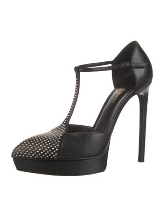 Saint Laurent Leather Studded Accents T-Strap Pumps