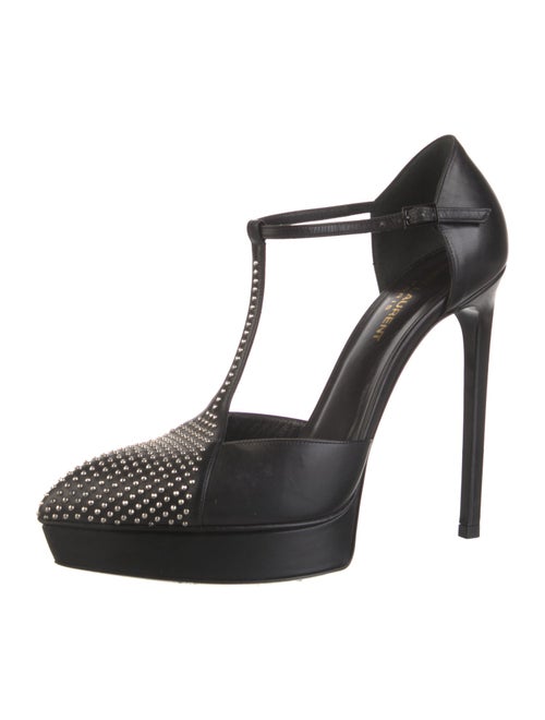 Saint Laurent Leather Studded Accents T-Strap Pumps