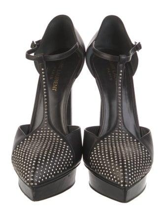 Saint Laurent Leather Studded Accents T-Strap Pumps