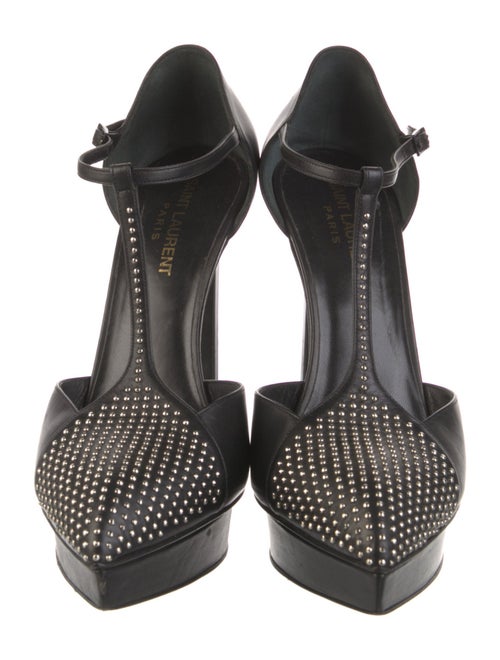 Saint Laurent Leather Studded Accents T-Strap Pumps