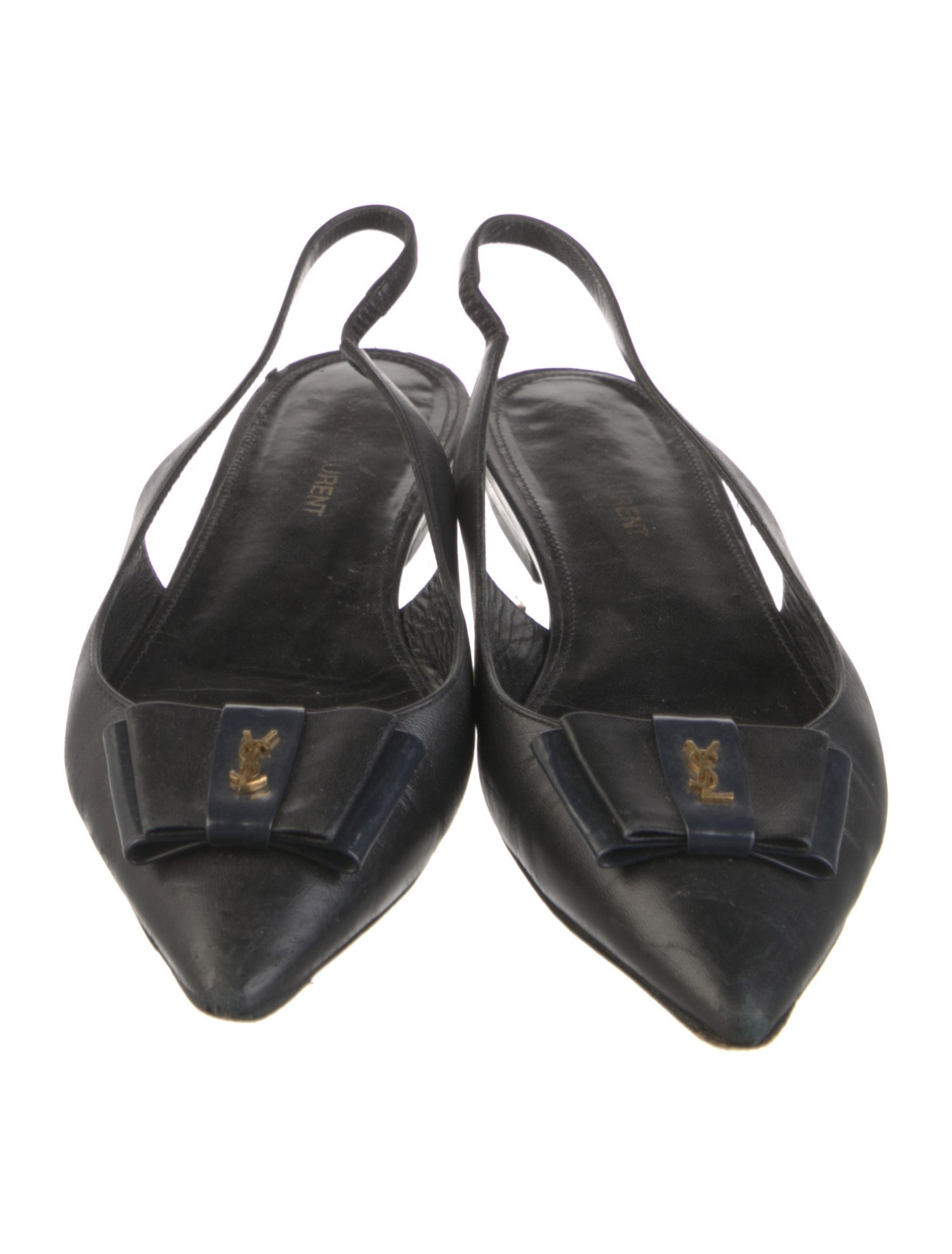Saint Laurent Leather Bow Accents Slingback Flats