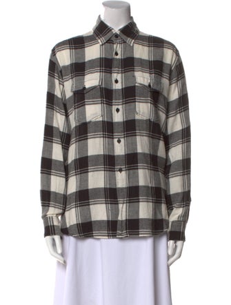 Saint Laurent Plaid Print Long Sleeve Button-Up Top