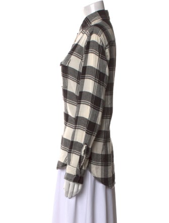 Saint Laurent Plaid Print Long Sleeve Button-Up Top