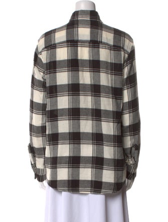 Saint Laurent Plaid Print Long Sleeve Button-Up Top