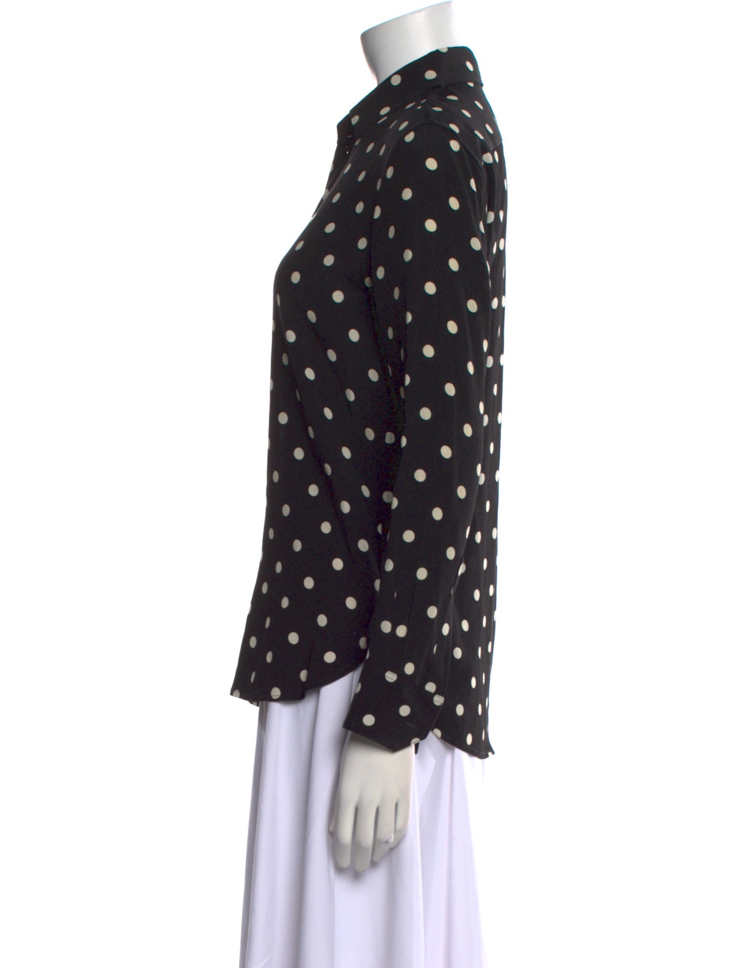 Saint Laurent Polka Dot Print Long Sleeve Button-Up Top