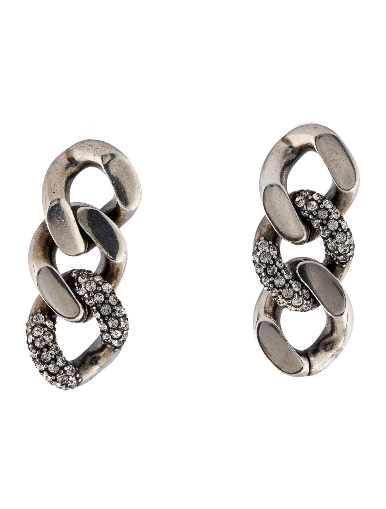 Saint Laurent Crystal Thick Curb Chain Drop Earrings