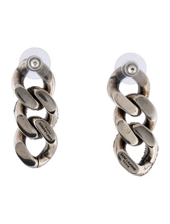 Saint Laurent Crystal Thick Curb Chain Drop Earrings