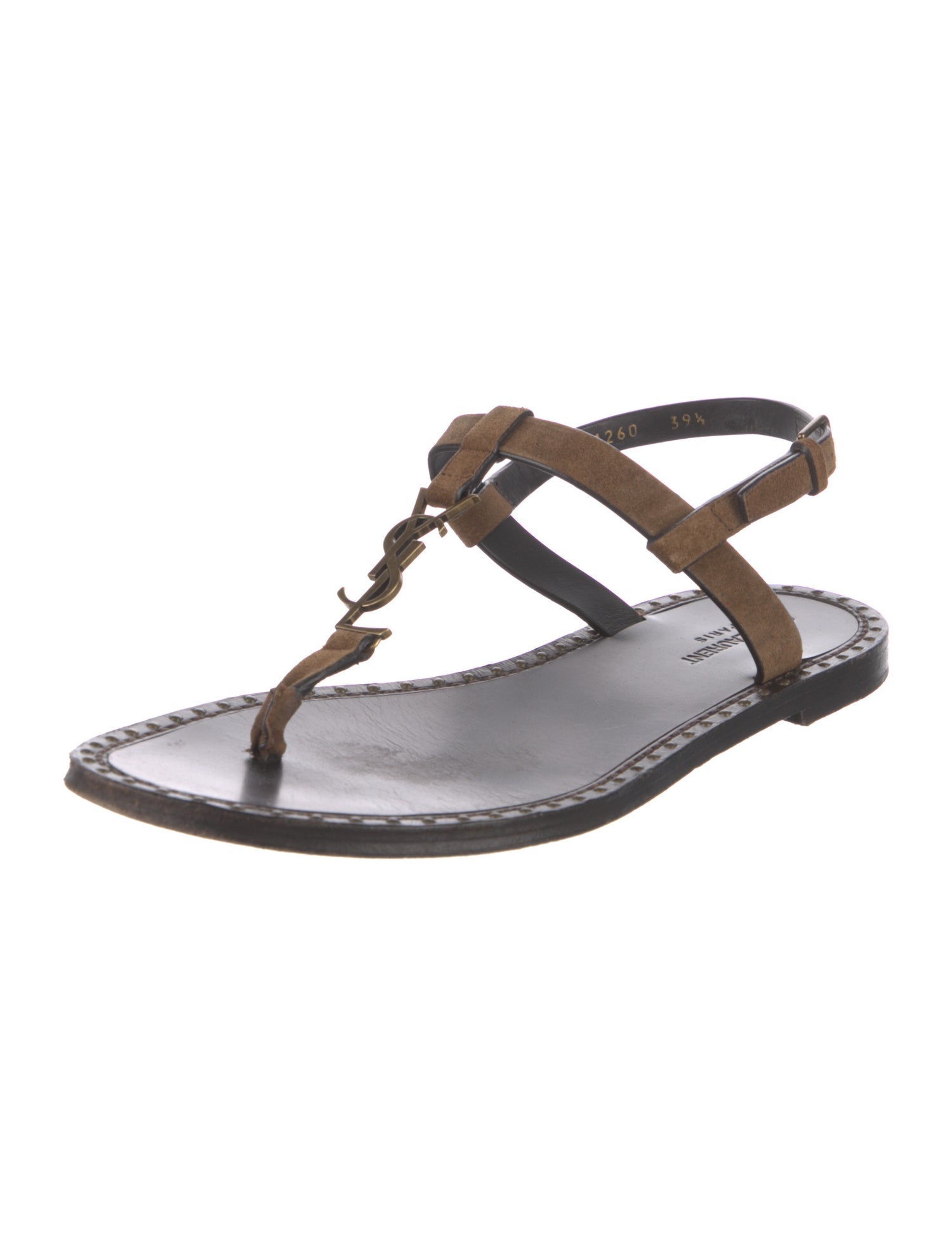 Saint Laurent Suede Studded Accents T-Strap Sandals