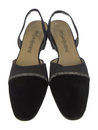 Yves Saint Laurent Velvet Crystal Embellishments Slingback Pumps