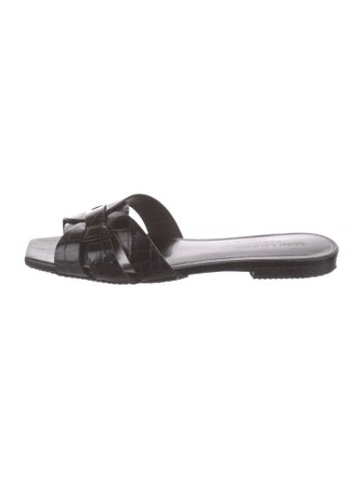 Saint Laurent Embossed Leather Slides