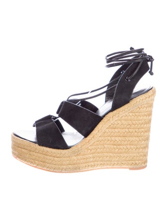 Saint Laurent Suede Leather Trim Embellishment Espadrilles