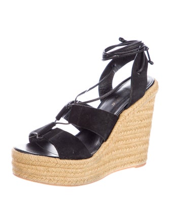 Saint Laurent Suede Leather Trim Embellishment Espadrilles