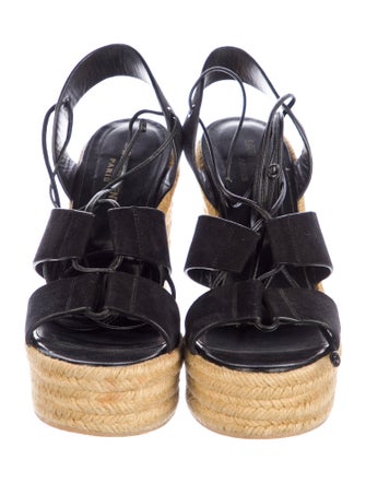 Saint Laurent Suede Leather Trim Embellishment Espadrilles