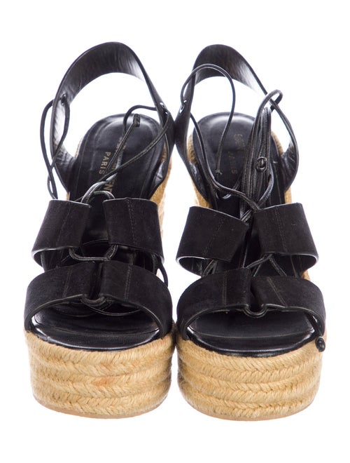 Saint Laurent Suede Leather Trim Embellishment Espadrilles