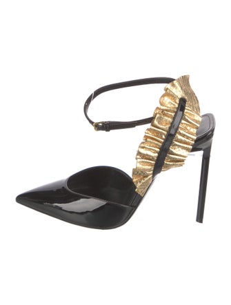 Saint Laurent Patent Leather Ruffle Embellishment Slingback Pumps