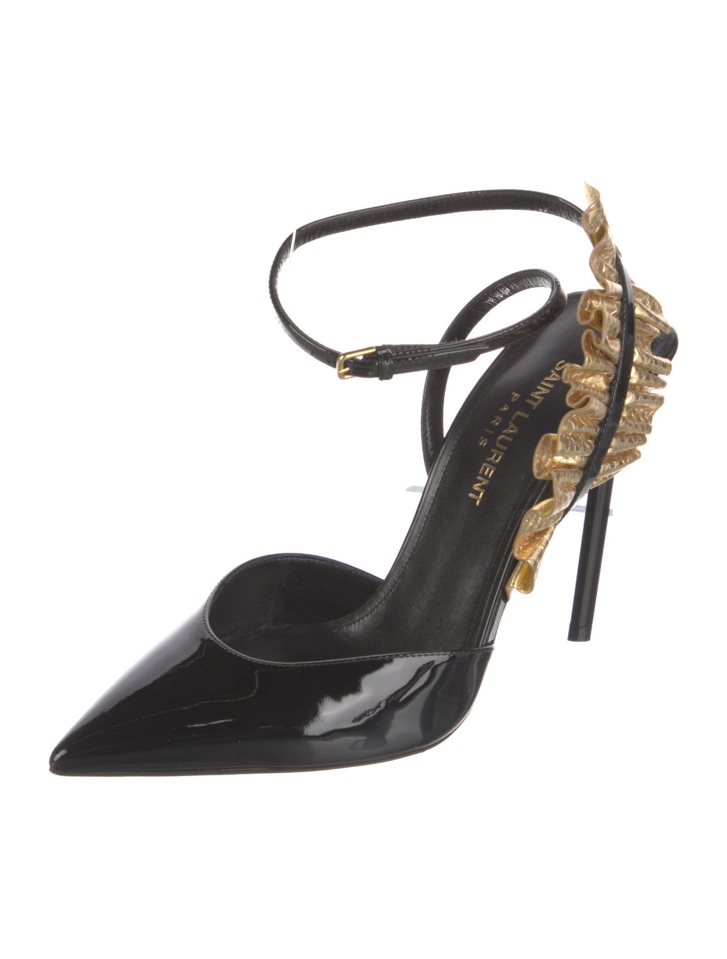 Saint Laurent Patent Leather Ruffle Embellishment Slingback Pumps