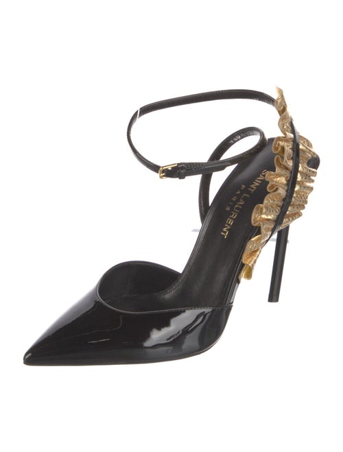 Saint Laurent Patent Leather Ruffle Embellishment Slingback Pumps