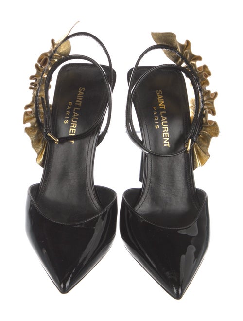 Saint Laurent Patent Leather Ruffle Embellishment Slingback Pumps