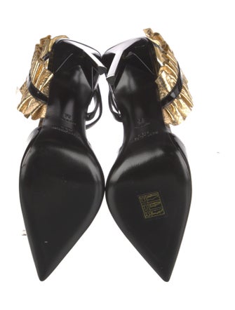 Saint Laurent Patent Leather Ruffle Embellishment Slingback Pumps