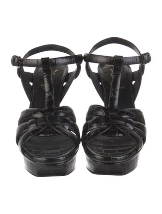 Saint Laurent Embossed Leather T-Strap Sandals