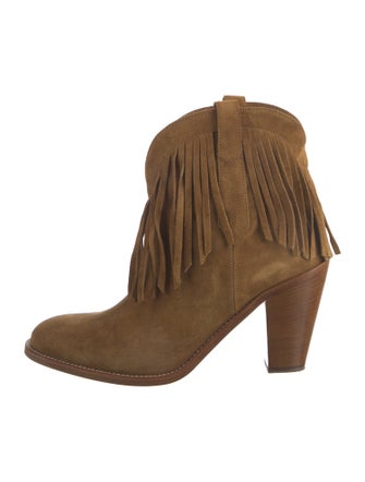 Saint Laurent Suede Fringe Trim Accent Western Boots
