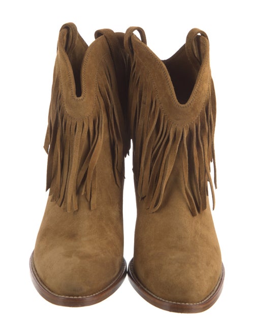 Saint Laurent Suede Fringe Trim Accent Western Boots