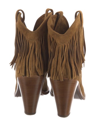 Saint Laurent Suede Fringe Trim Accent Western Boots