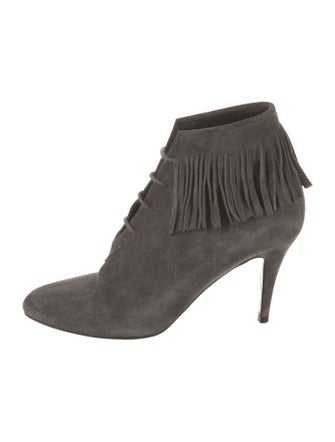 Saint Laurent Suede Fringe Trim Accent Lace-Up Boots