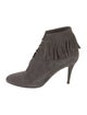 Saint Laurent Suede Fringe Trim Accent Lace-Up Boots