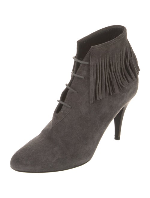 Saint Laurent Suede Fringe Trim Accent Lace-Up Boots