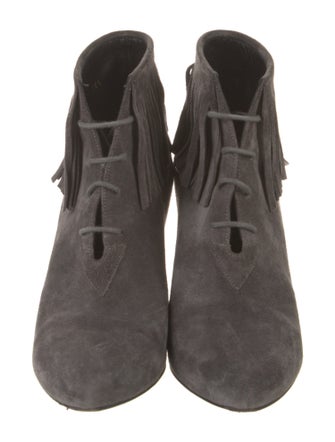 Saint Laurent Suede Fringe Trim Accent Lace-Up Boots