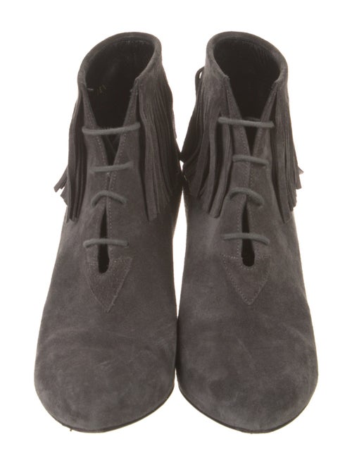 Saint Laurent Suede Fringe Trim Accent Lace-Up Boots