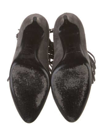 Saint Laurent Suede Fringe Trim Accent Lace-Up Boots