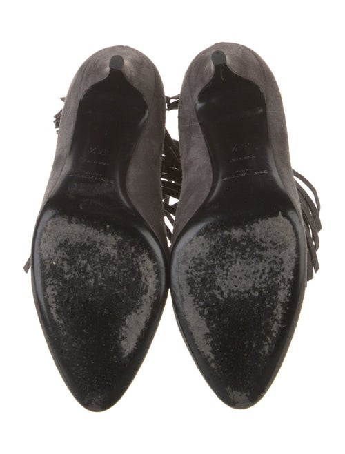 Saint Laurent Suede Fringe Trim Accent Lace-Up Boots