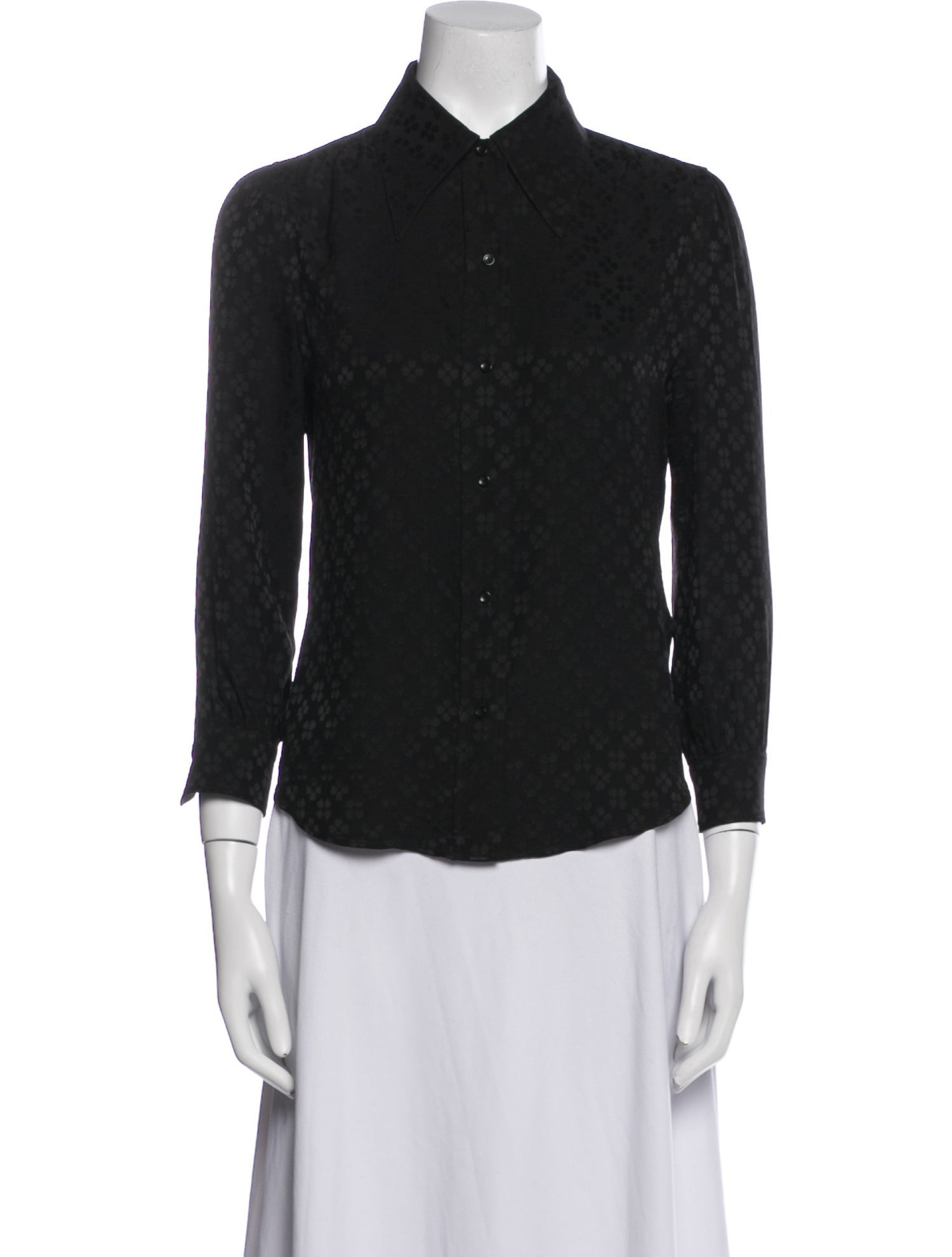 Saint Laurent Silk Three-Quarter Sleeve Button-Up Top