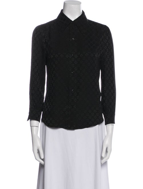 Saint Laurent Silk Three-Quarter Sleeve Button-Up Top