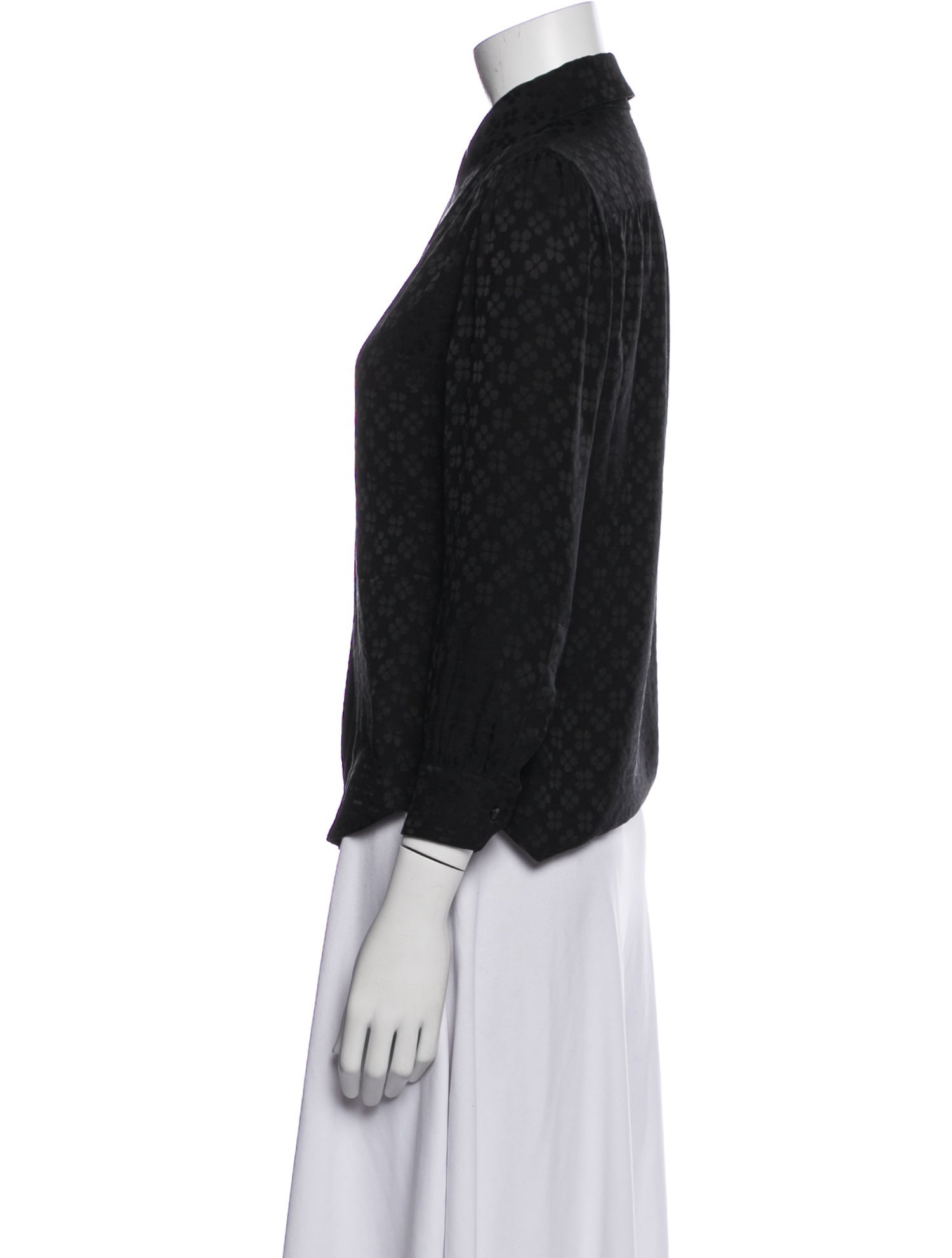 Saint Laurent Silk Three-Quarter Sleeve Button-Up Top