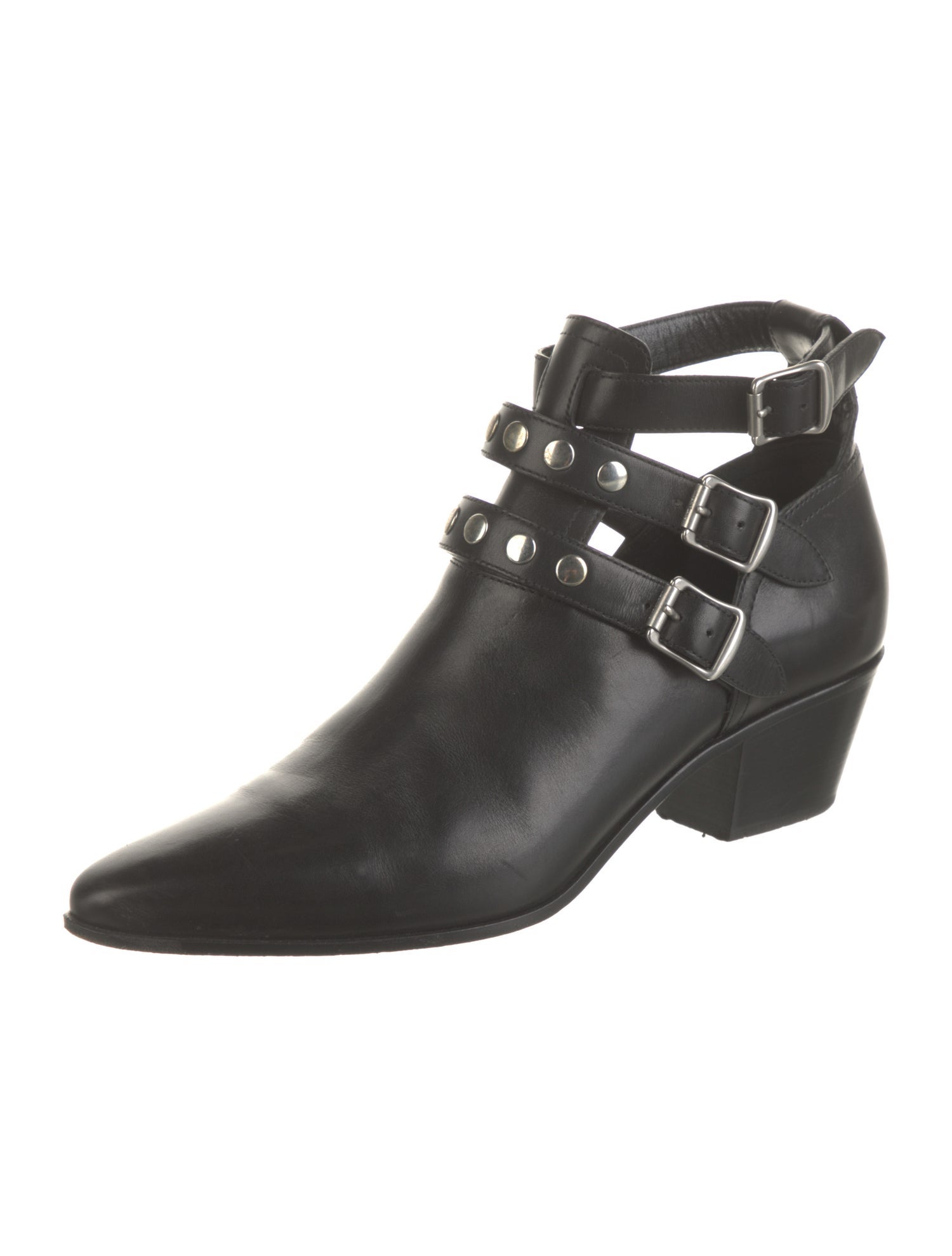 Saint Laurent Leather Studded Accents Western Boots