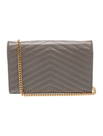 Saint Laurent Chevron Chevron Monogram Chain Wallet