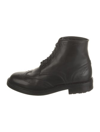 Saint Laurent Leather Embroidered Accent Combat Boots