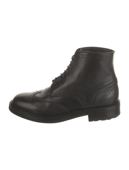 Saint Laurent Leather Embroidered Accent Combat Boots