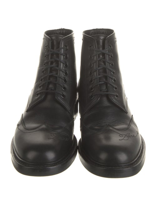 Saint Laurent Leather Embroidered Accent Combat Boots