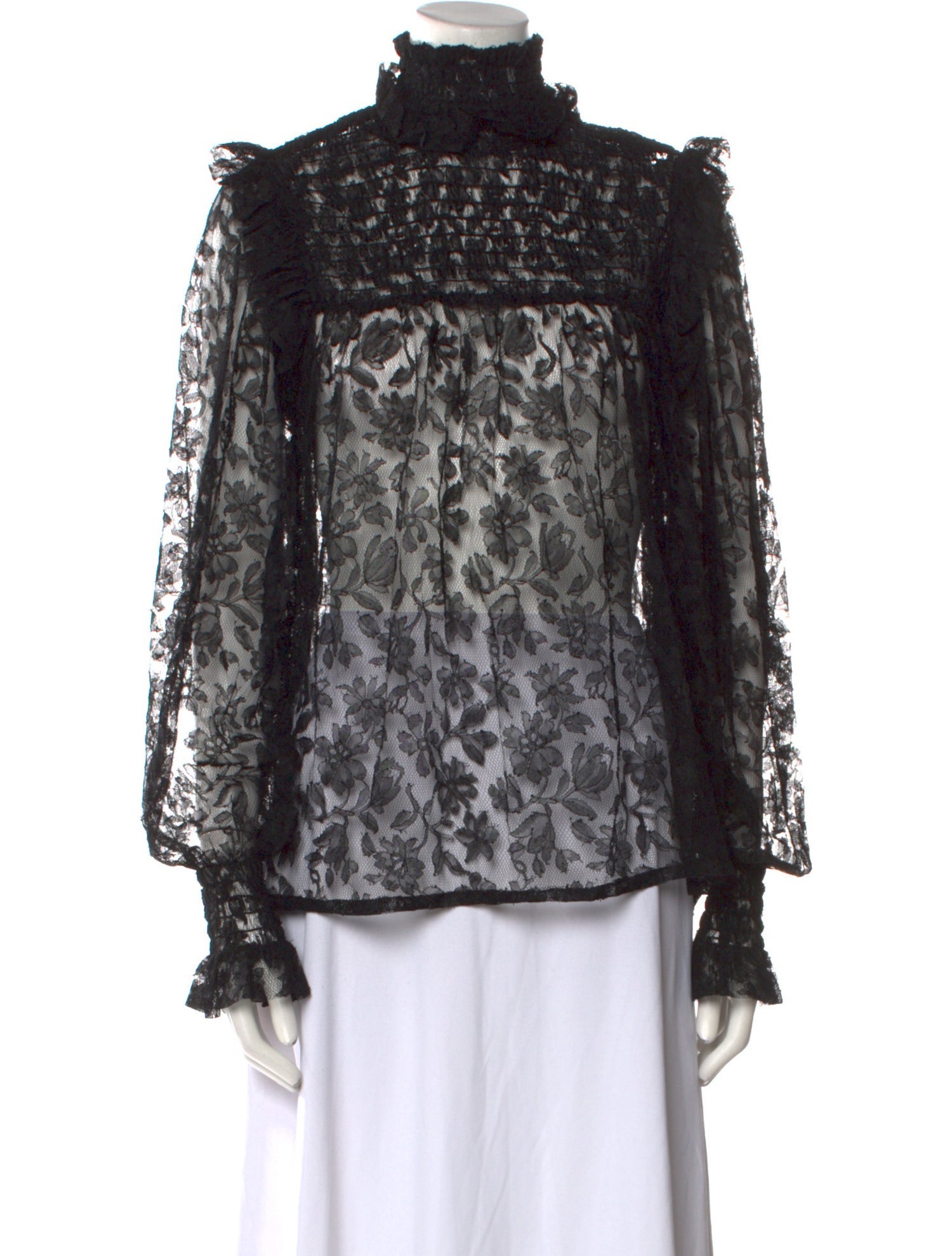 Saint Laurent Lace Pattern Mock Neck Blouse