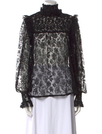 Saint Laurent Lace Pattern Mock Neck Blouse