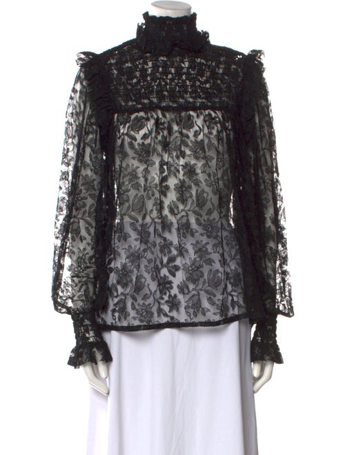 Saint Laurent Lace Pattern Mock Neck Blouse