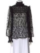 Saint Laurent Lace Pattern Mock Neck Blouse