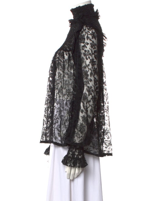 Saint Laurent Lace Pattern Mock Neck Blouse
